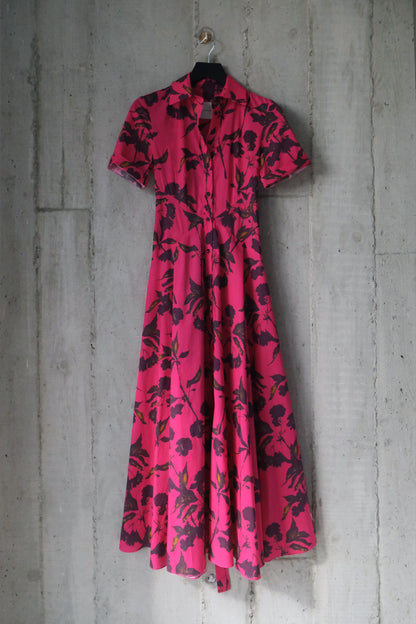 The Romanticist Short Sleeve Shirt Dress in Magenta Floral Print