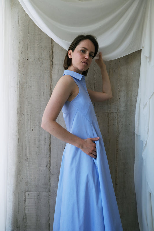 The Modernist in Blue Stripe Cotton Shirting