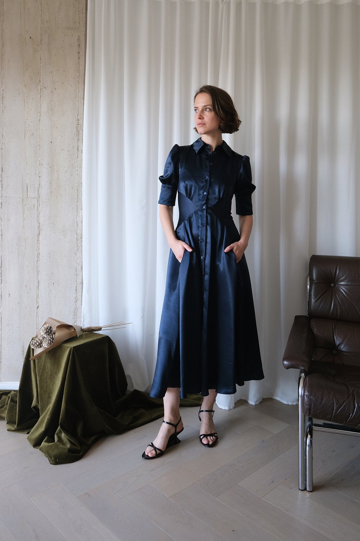 The Monarch Dress in Navy Naia™ Satin