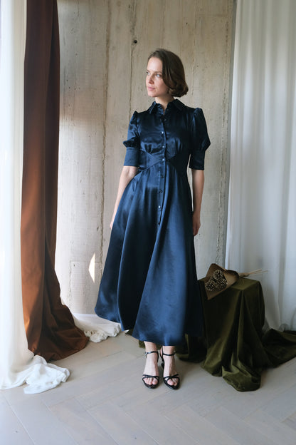 The Monarch Dress in Navy Naia™ Satin