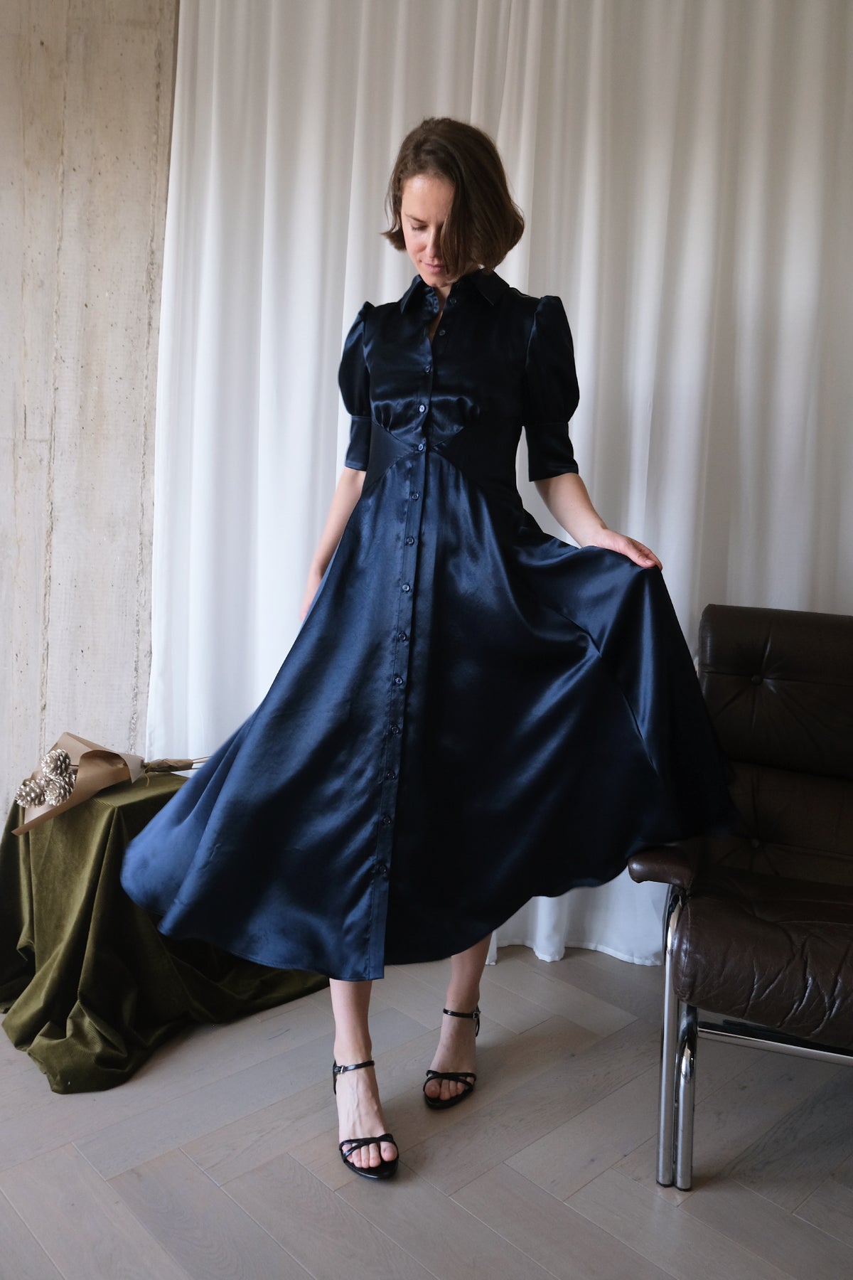 The Monarch Dress in Navy Naia™ Satin