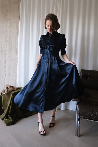 The Monarch Dress in Navy Naia™ Satin