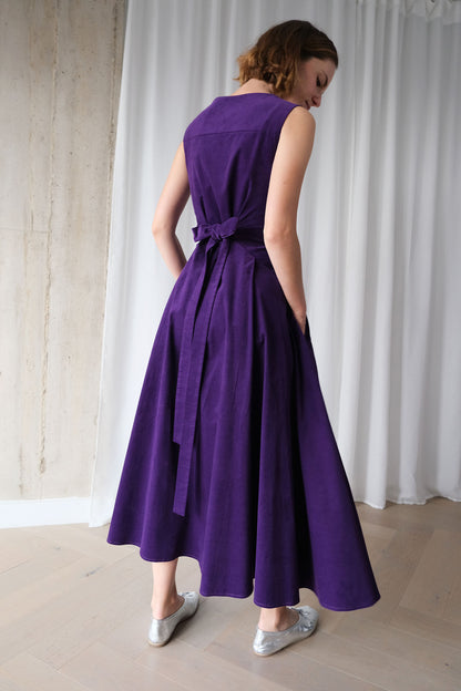 purple cotton dress Romanticist Square Neck Dress in Royal Purple Cotton Needlecord – The Array