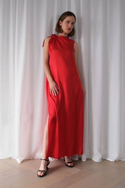 Maxi Scarf Dress in Red Hammered Silk The Array Maxi Scarf Dress in Red Hammered Silk The Array