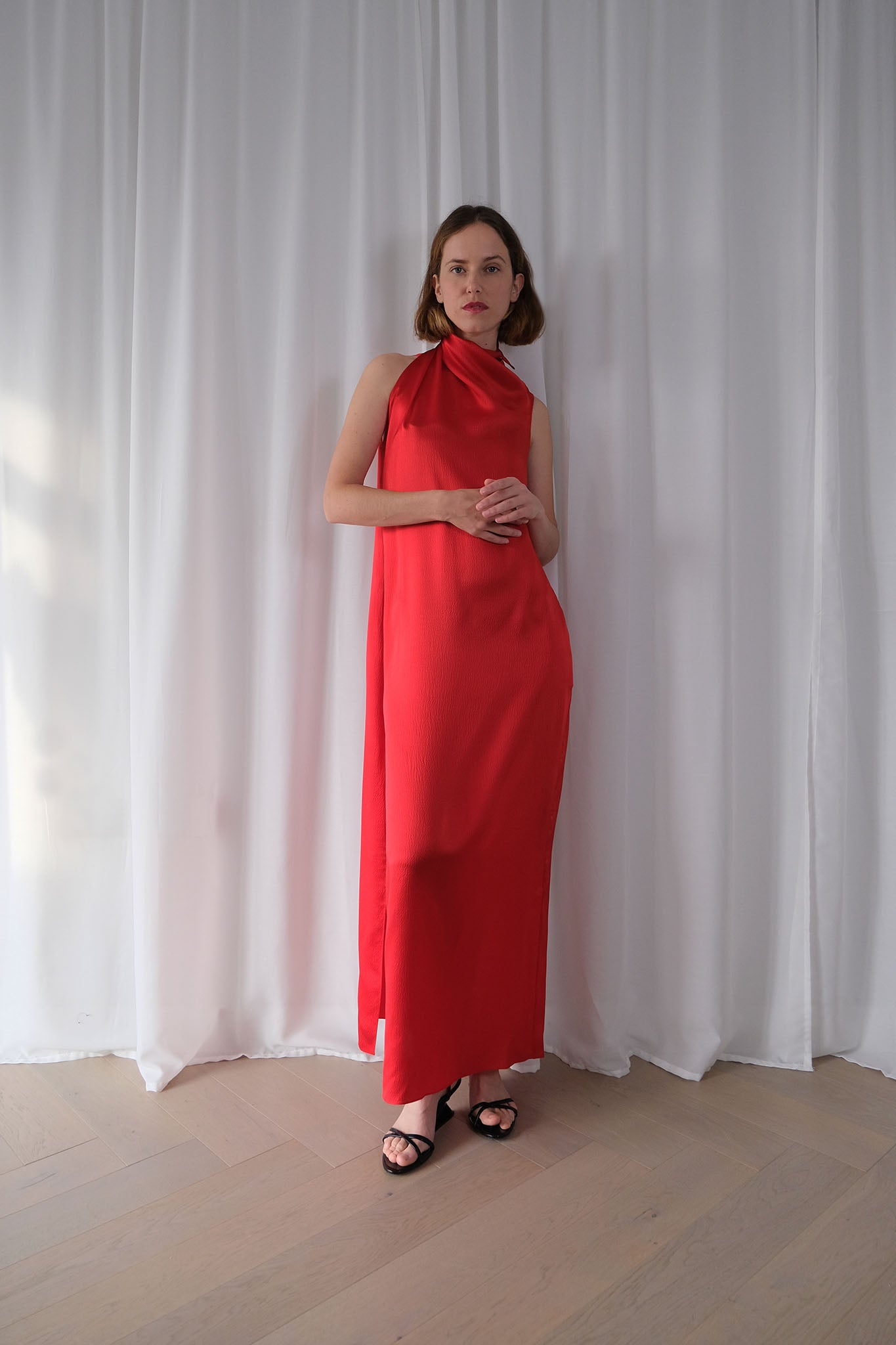 Maxi Scarf Dress in Red Hammered Silk The Array Maxi Scarf Dress in Red Hammered Silk The Array
