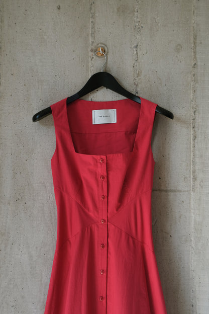 Square Neck Romanticist Dress in Red Cotton Poplin