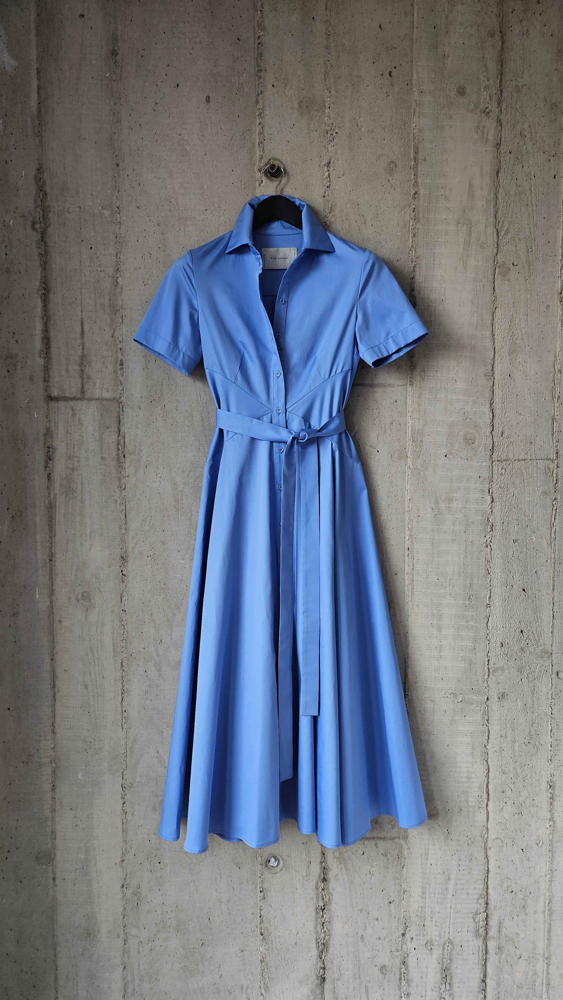The Romanticist Short Sleeve Shirt Dress in Cornflower Blue Cotton Sat The Array The Romanticist Short Sleeve Shirt Dress in Cornflower Blue Cotton Sat The Array