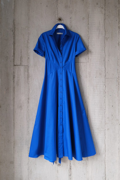 The Romanticist Short Sleeve Shirt Dress in Royal Blue Cotton Sateen