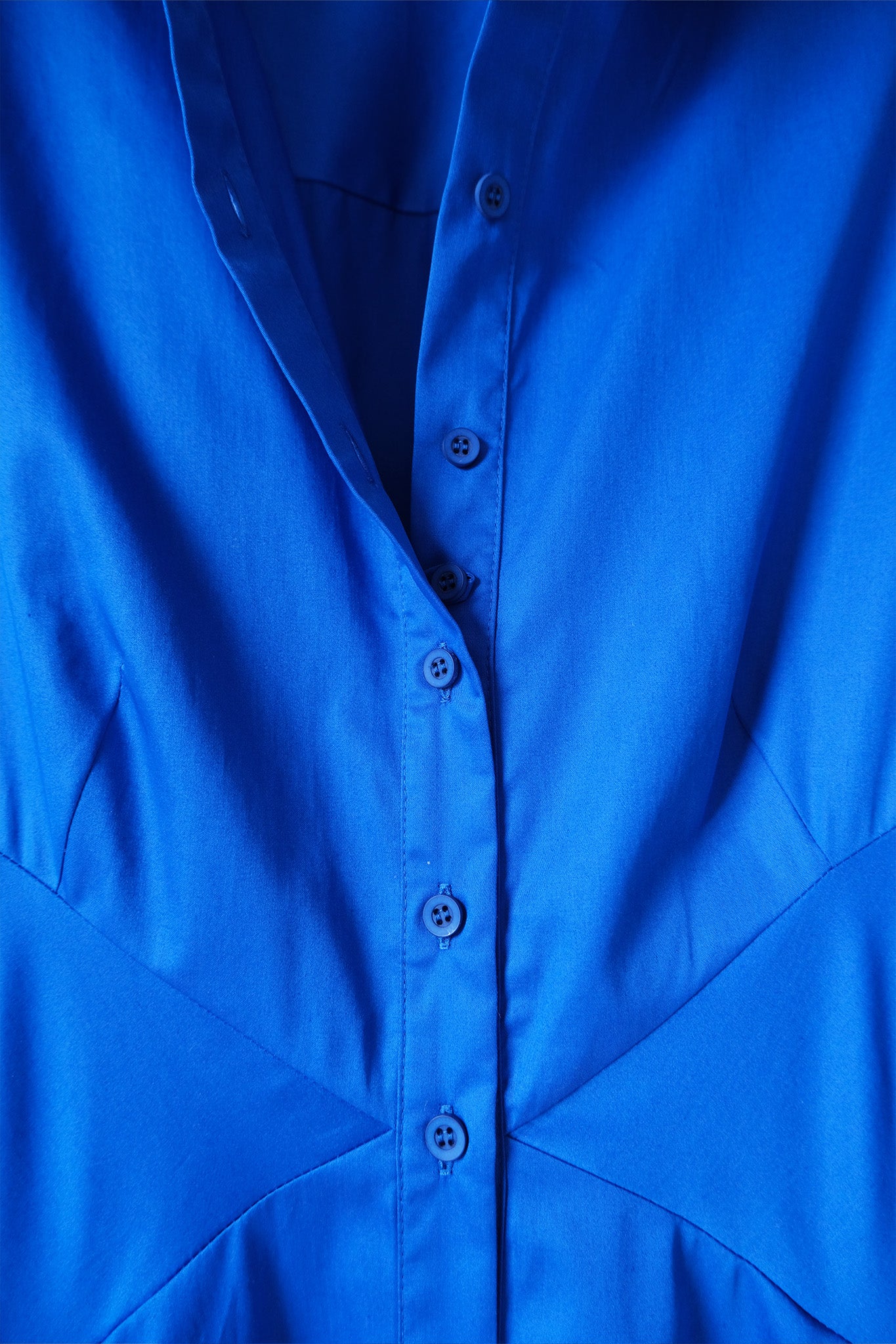 The Romanticist Short Sleeve Shirt Dress in Royal Blue Cotton Sateen