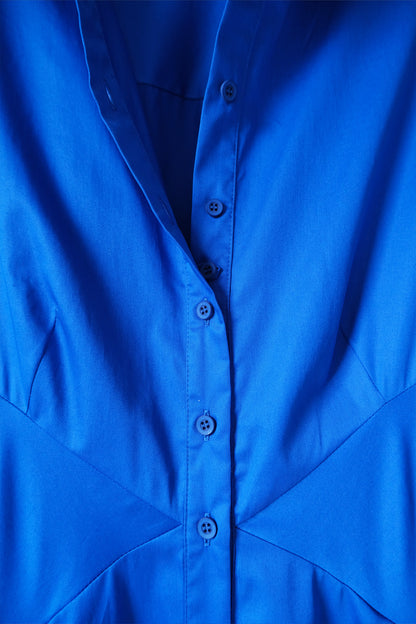 The Romanticist Short Sleeve Shirt Dress in Royal Blue Cotton Sateen