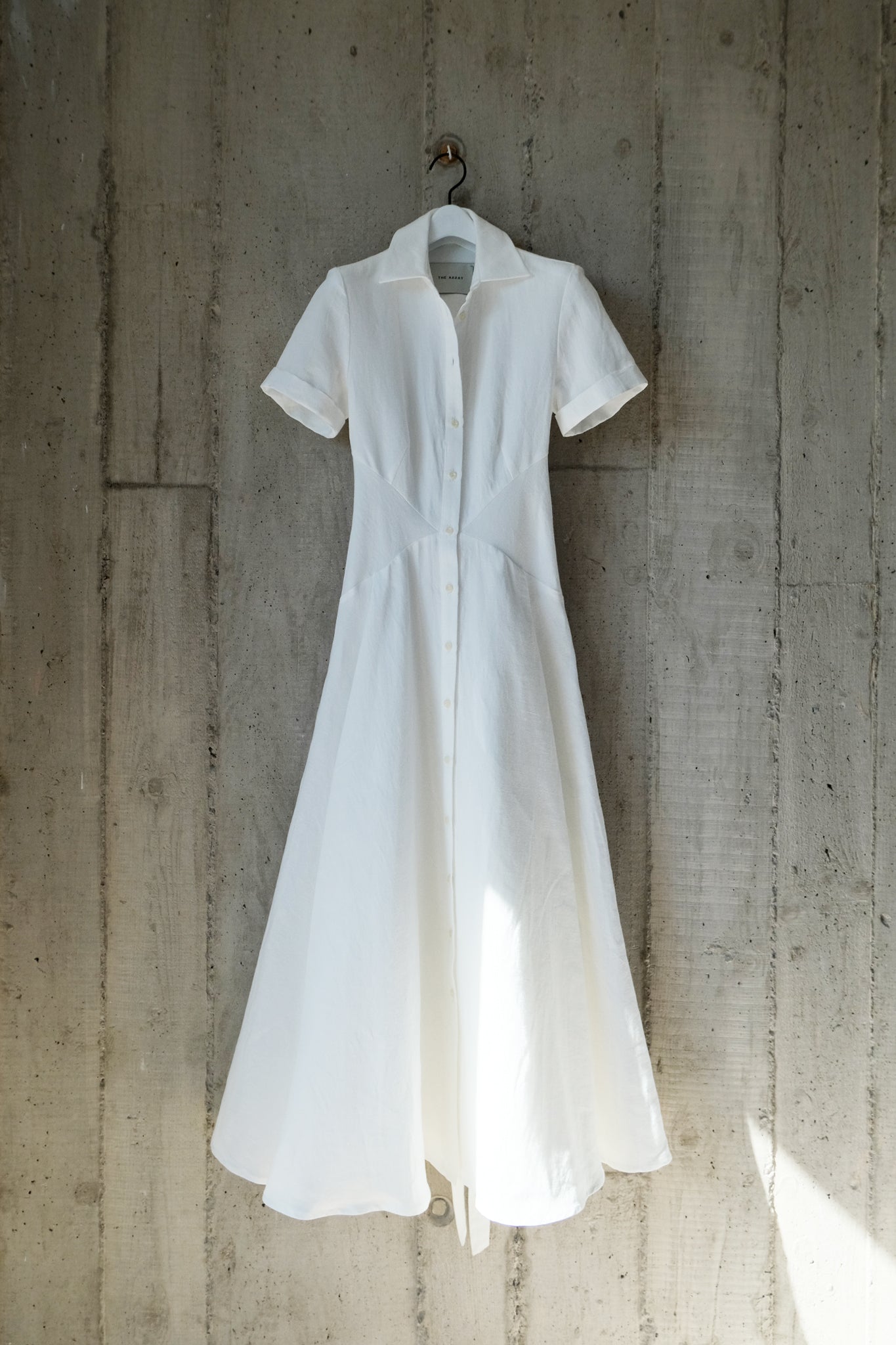 The Romanticist Short Sleeve Shirt Dress in White Sun-Dried Cotton-Linen