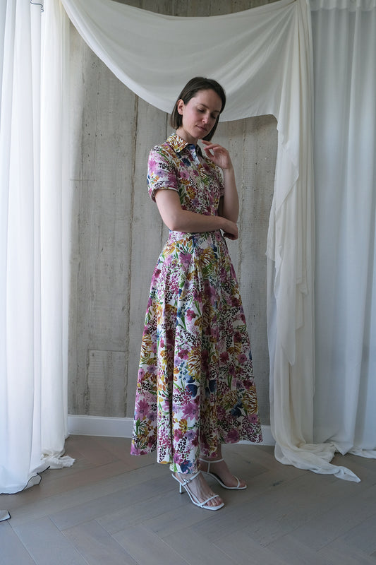 [Restocking soon] The Romanticist Short Sleeve Shirt Dress in Spring Floral Print