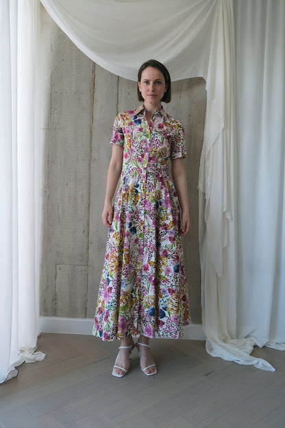 The Romanticist Short Sleeve Shirt Dress in Spring Floral Print