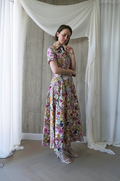 The Romanticist Short Sleeve Shirt Dress in Spring Floral Print