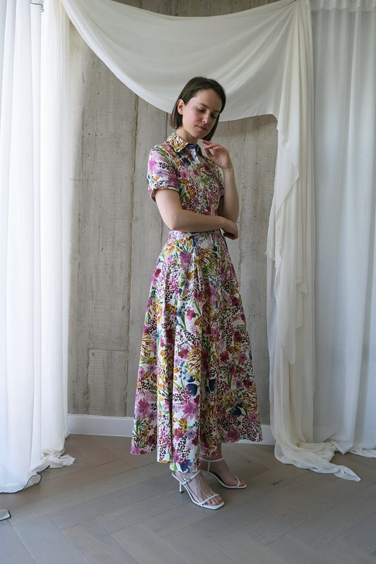 [Restocking soon] The Romanticist Short Sleeve Shirt Dress in Spring Floral Print