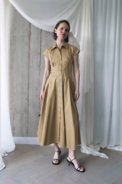 The Curator Dress in Tan Cotton Sateen