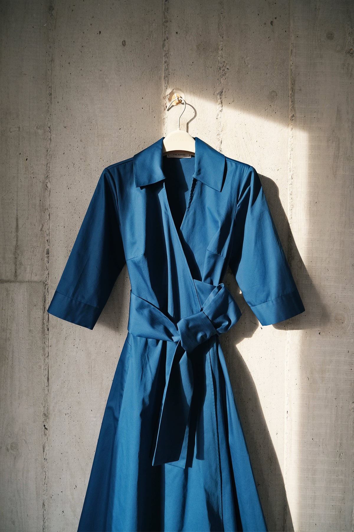 The Dualist Wrap Dress in Teal Cotton Satin