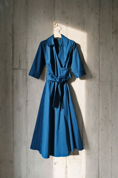 The Dualist Wrap Dress in Teal Cotton Satin