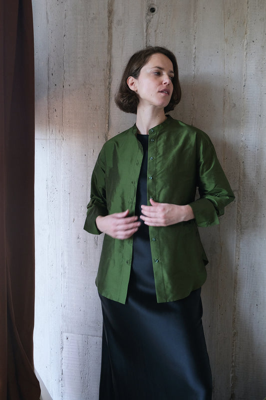 The Theorist Shirt in Olive Silk Douppion