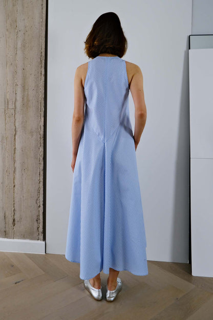 Sleeveless Dress in Cotton Twill Shirting