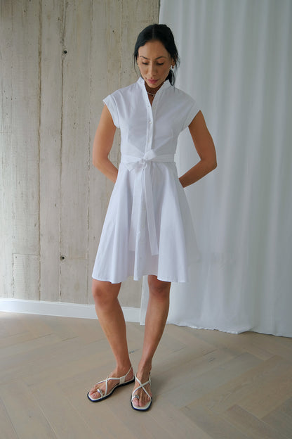 The Romanticist Short Shirt Dress in White Cotton Jacquard Shirting