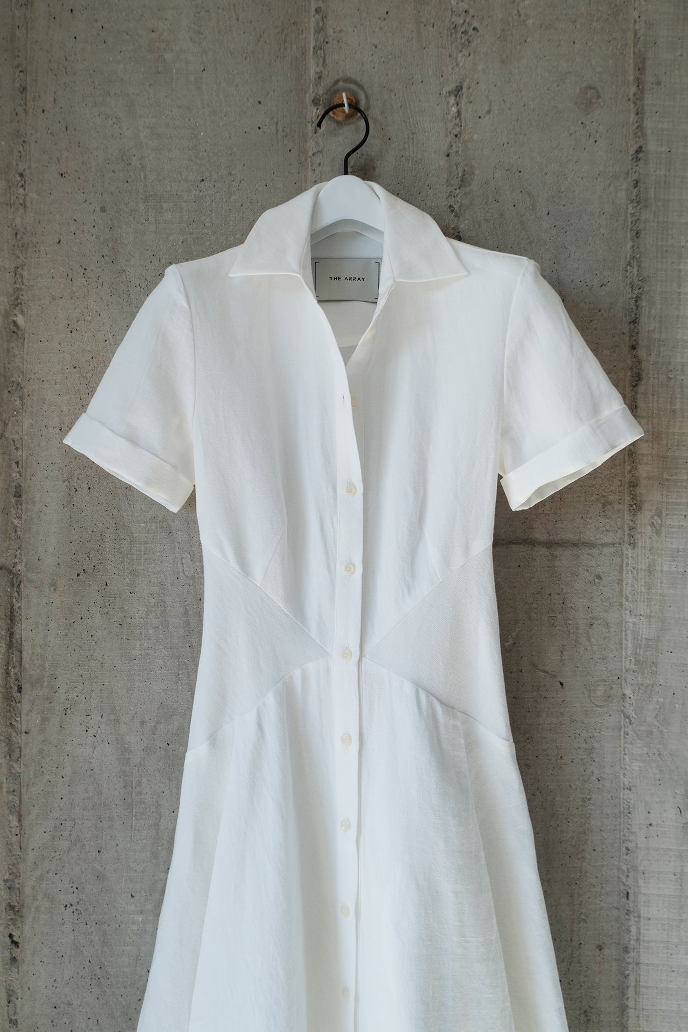 The Romanticist Short Sleeve Shirt Dress in White Sun-Dried Cotton-Linen