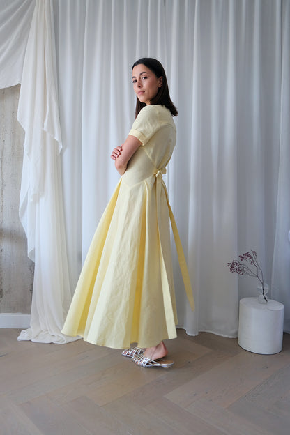 The Romanticist Short Sleeve Shirt Dress in Yellow Sun-Dried Cotton-Linen