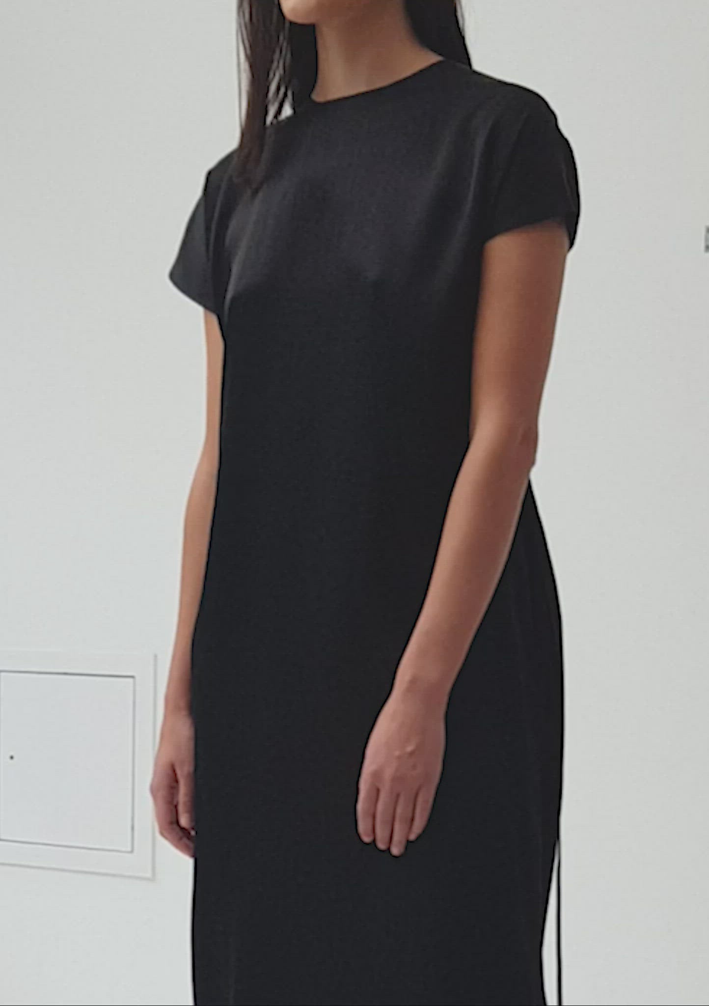 The Array womenswear fashion label london fashion brand workwear womens fashion Reversible Dress in Black Hammered Silk