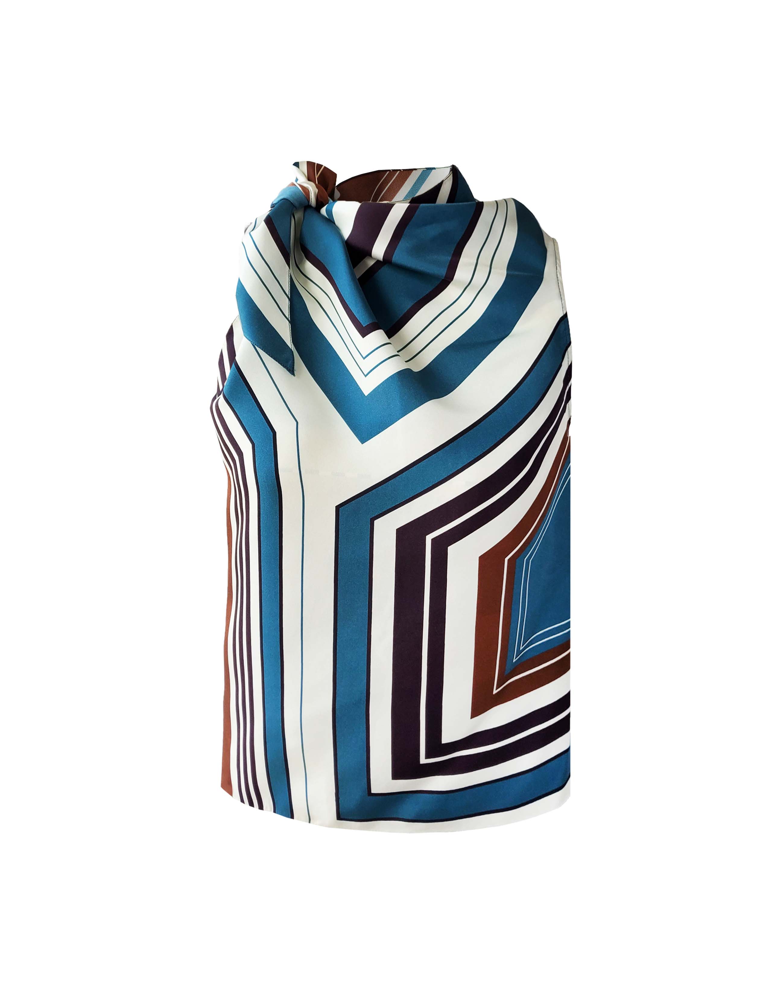 4 ] Printed Silk Scarf Top (Teal) – The Array