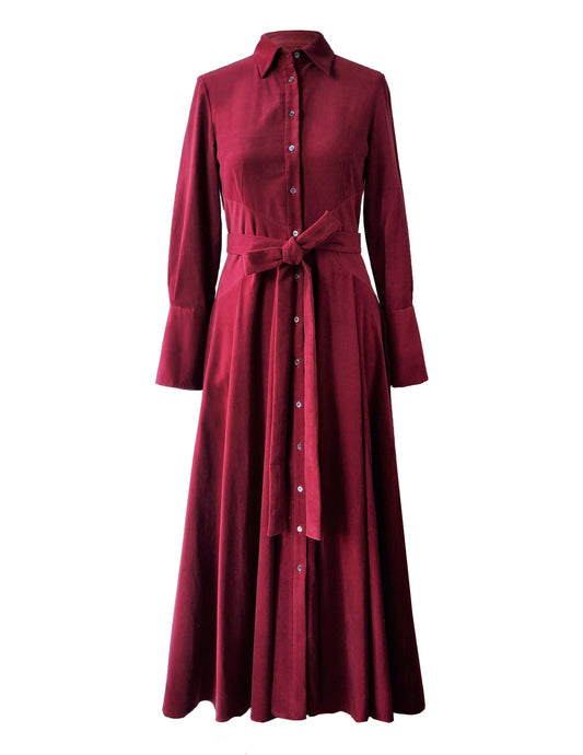 [ 4 ] Shirt Dress in Bordeaux Cotton Needlecord