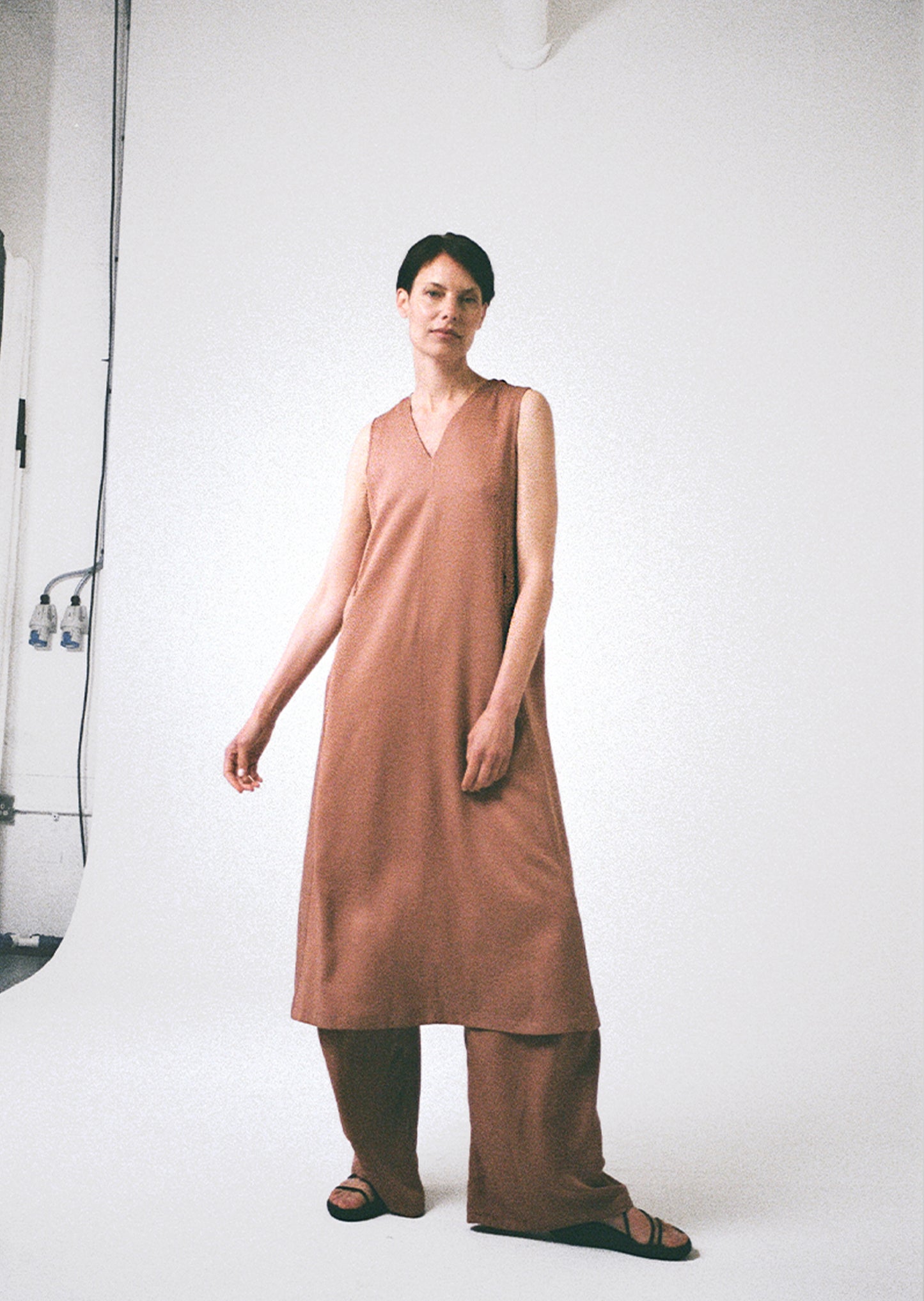 [ 1 ] Panelled A-Line Dress in Terracotta Tencel
