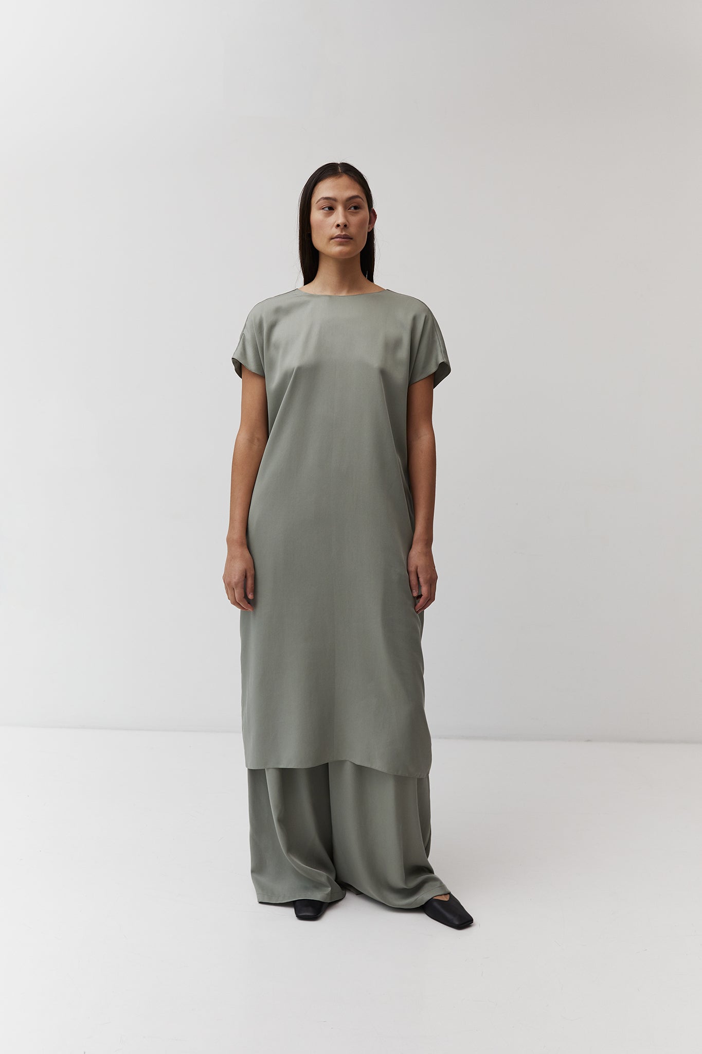 The Array womenswear fashion label london fashion brand workwear womens fashion Reversible Dress in Sage Tencel