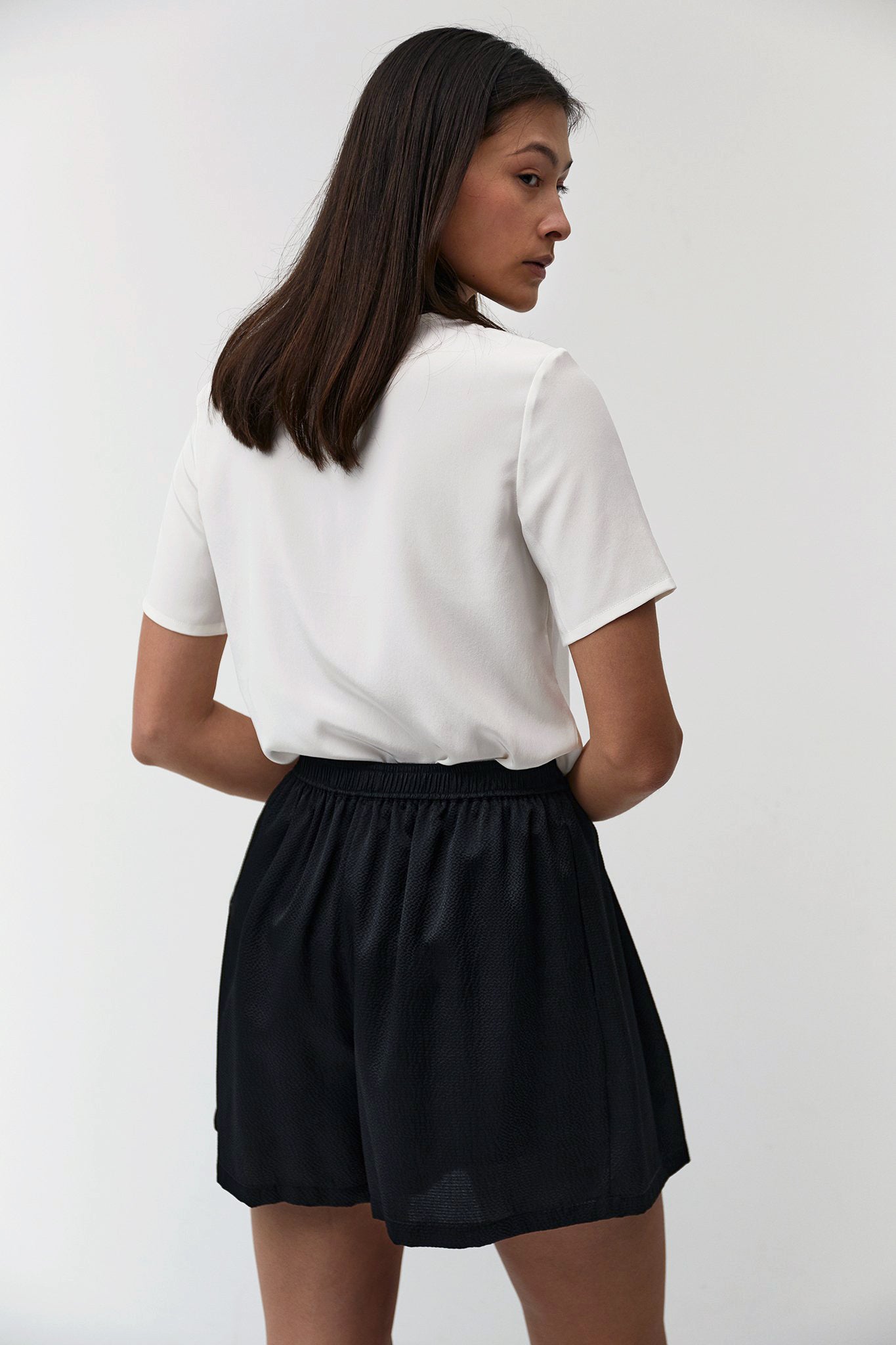 Black silk shorts discount