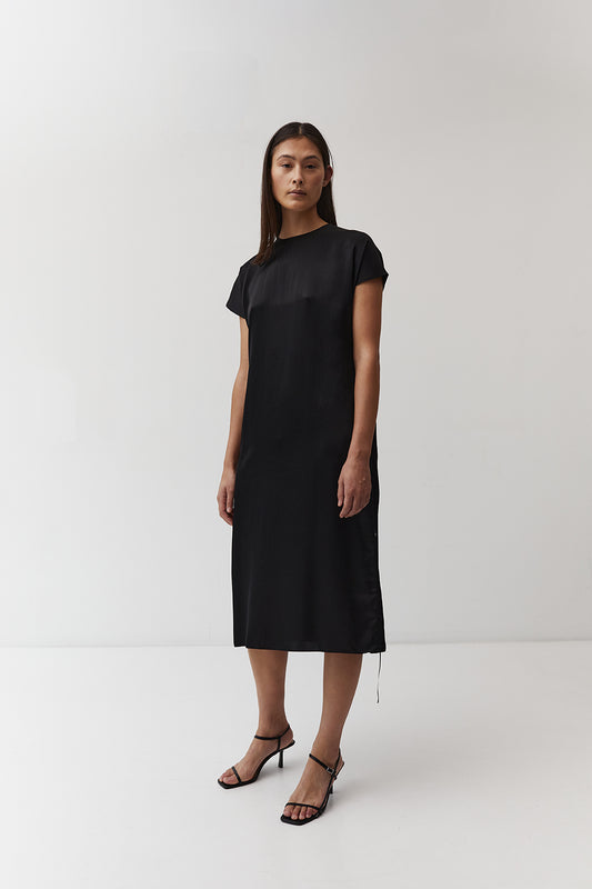 The Array  womenswear fashion label london fashion brand workwear womens fashion Reversible Dress in Black Hammered Silk