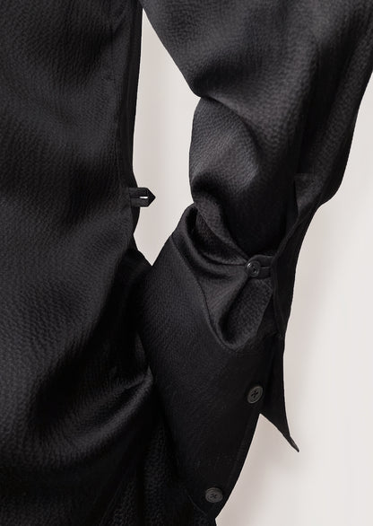 The Array womenswear fashion label london fashion brand workwear womens fashion hammered silk double cuff womens shirt in black silk