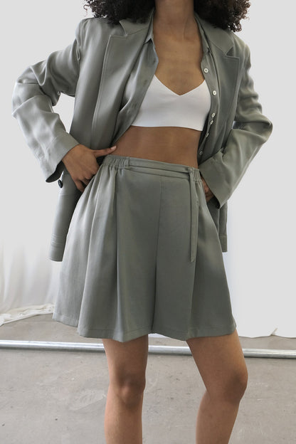 [ 1 ] Pleated Shorts in Sage Tencel