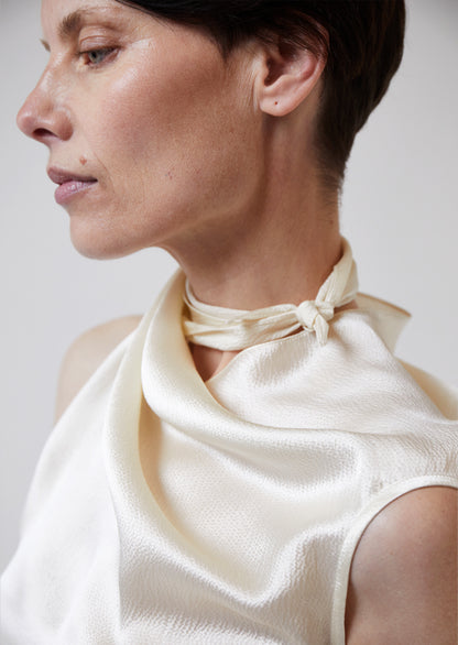 [ Pre-Order ] Scarf Top in Ivory Hammered Silk